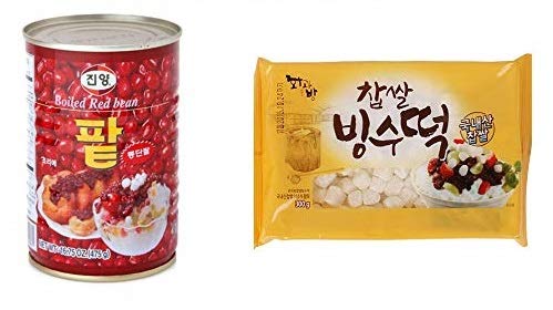 Sweet Rice Cake Topping: & Boiled Red Bean for Shaved Ice, Snow Con(Patbingsu): Rice Cake(300g) 1EA & Boiled Red Bean(475g) 1EA; 팥빙수, 찹쌀빙수떡과 통단팥 캔