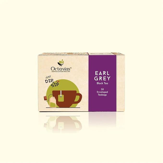 Octavius Earl Grey Black Tea Bags | Strong Indian CTC Tea for Milk | Rich & Malty Flavor | Premium Black Tea for Morning Energy | English Breakfast Style Tea | 50 Tea Bags Pack