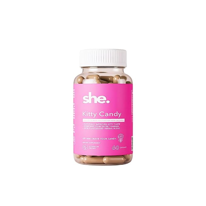 She. Kitty Candy Women's Daily Feminine Balance & Freshness Capsules, 60 Capsules with Pineapple, Mango, Red Apple Extract, Cinnamon, Fenugreek & D-Mannose | Vegan, Non-GMO