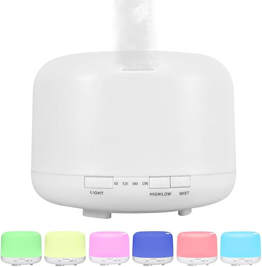 500ml Premium Essential Oil Diffuser,Quiet 4-in-1 Ultrasonic Aromatherapy Humidifier,7 Color LED Lights,with Adjustable Automatic Timer Off Function and Spray Mode. (White,Classic Model)