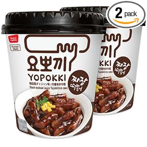 Yopokki Instant Halal Tteokbokki Cup (Jjajang, 2 Cups) Korean Street food with Jjajang flavored sauce Topokki Rice Cake - Quick & Easy to Prepare