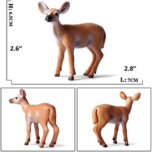 6 Pack Deer Figurines Toy, Forest Animals White-Tailed Deer Family Figures, Plastic Woodland Creature Cake Topper for Baby Shower Birthday Decoration