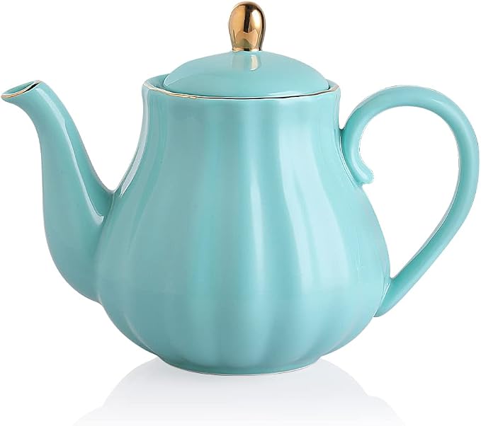 Sweejar Royal Teapot, Ceramic Tea Pot with Removable Stainless Steel Infuser, Blooming & Loose Leaf Teapot - 28 Ounce(Turquoise)