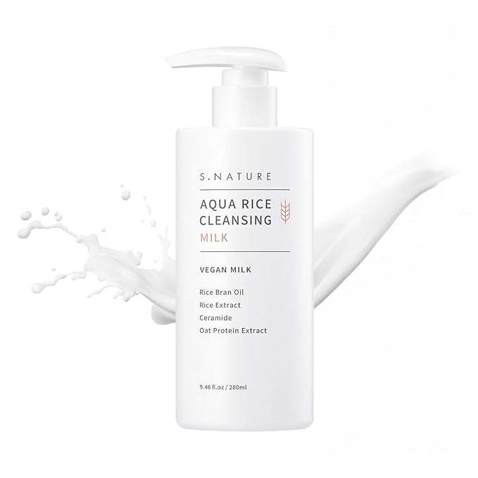 S.NATURE AQUA RICE CLEANSING MILK | Deep Cleansing Face Wash for Dry & Sensitive Skin with Rice Bran Oil | Blackhead RemoverㅣHydrating, Mild, Vegan | Korean Skincareㅣ 9.46 fl.oz, 280 ml
