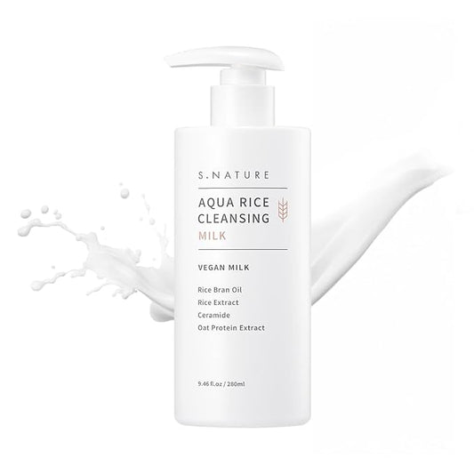 S.NATURE AQUA RICE CLEANSING MILK | Deep Cleansing Face Wash for Dry & Sensitive Skin with Rice Bran Oil | Blackhead RemoverㅣHydrating, Mild, Vegan | Korean Skincareㅣ 9.46 fl.oz, 280 ml