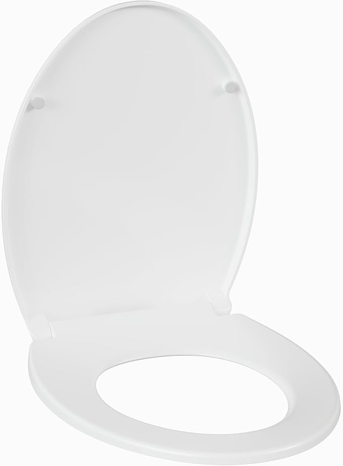 Round Toilet Seat Cover – PP Locking Hinge Toilet Seat with Flat Lid, White Slow Close Seat for Standard Round Toilets, Comfortable & Sturdy