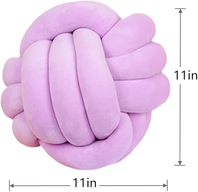 Knot Pillow Ball Round Cushion Pillows, Children Room Decoration Plush Toys Calming Stress Relief Toy (Light Purple,11in/28cm)