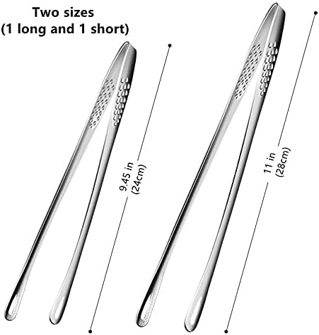 2 Pcs (11 In & 9.45 In) Bbq Tongs – Korean Barbecue & Grill Tools,Kitchen Tongs, Stainless Steel Heavy Duty For Cooking, Meat, Bread & Ice, Clip Head Hollow Design