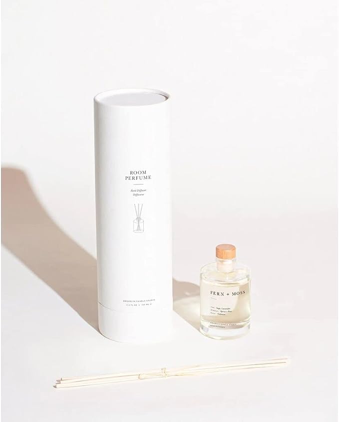 Brooklyn Candle Studio Reed Scent Diffuser - Fern & Moss - Relaxing Oil Diffuser, Sage, Lavender & Pine Fragrance, 8 Rattan Diffuser Reeds, Clean Ingredients - 4.4oz