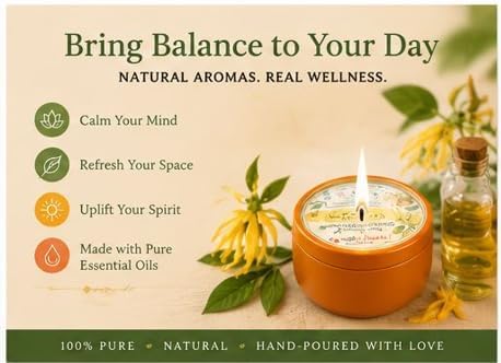 Ylang Ylang Pure Natural Essential Oil Candle | Hand-Poured Small Batch, Aromatherapy Inspired, Soothing Floral Scent, Wellness & Self-Care, Tin Container