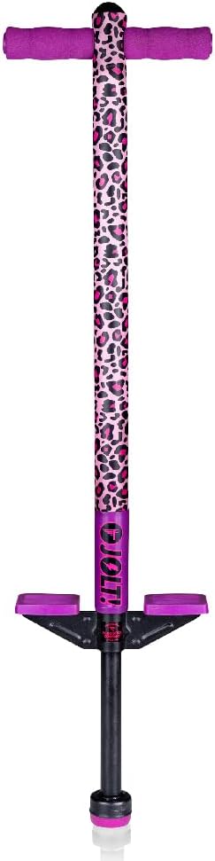 Flybar Jolt Pogo Stick for Kids, Perfect for Beginners w/ Foam-Covered Metal Frame, Handles & Padding, Non-Slip Foot Pads, Wide Tip, Outdoor Active Play Toy for Boys & Girls, Ages 6+, Leopard
