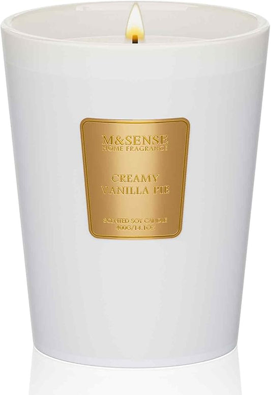 M&SENSE Creamy Vanilla Pie Scented Candle, 14.1oz 60 Hours Long Lasting Candles, Large Non Toxic Natural Soy Vanilla Gift for Cozy Home Decor