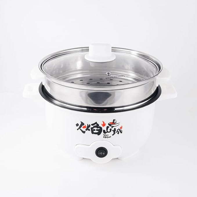 VEGAS Electric HOT POT Multifunction Steam & Cooking Ramen Pot with Automatic Keep Warm Mode Nonstick Inner Pot & Full-View Glass Lid &Stainless steel steamer basket Color Shipped Randomly(9 inch)
