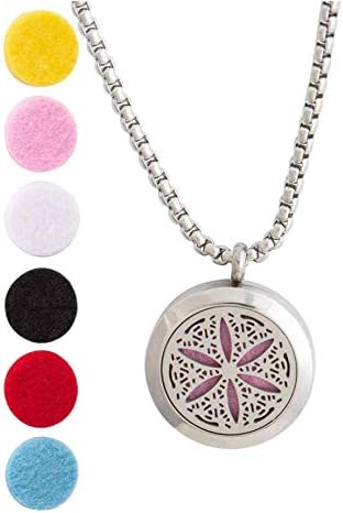 Wild Essentials 3 Pack Necklace Set, Tree of Life, Flower of Life, Love Knot Essential Oil Diffuser Necklace Stainless Steel Locket Pendants with 24" Chains, 36 Refill Pads, Color Changing Jewelry