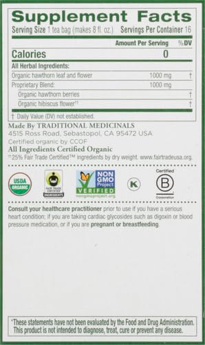 Traditional Medicinals Organic, Hibiscus Tea - Supports Normal Heart Health & Cardiovascular Wellness - Kosher, Non-GMO, Caffeine-Free, Compostable - 16 Tea Bags (Pack of 2)