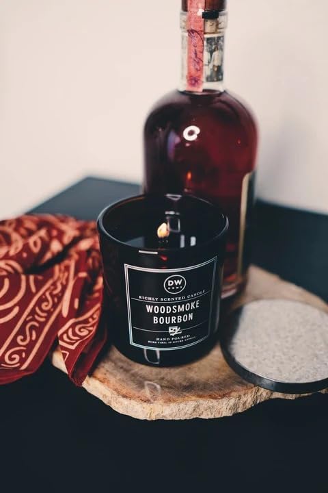 DW Home Woodsmoke Bourbon Scented Candle – Smoked Vanilla, Oak Aged Bourbon & Hickory Fragrance, 15 oz Double Wick Jar Candle, Long Burning Home Fragrance