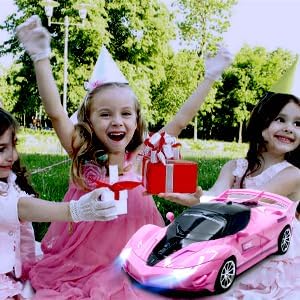 Remote Control Car, Pink RC Cars for Girls, Rechargeable RC Racing, Electric Power On Road High Speed Drift Model Vehicle Toy with Led Headlight, Birthday for Kids Age 3+