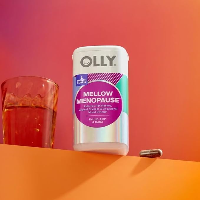 OLLY Mellow Menopause Supplements for Women, Supports Hot Flashes, Vaginal Dryness & Occasional Mood Swings,* Estro-G100®, GABA, Vegan Capsules, 1 Month Supply - 30 Count