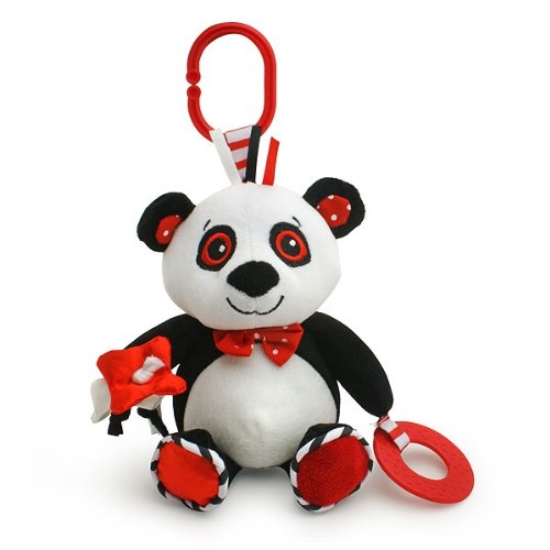 Panda Plush with High Contrast Colors, Cute Stuffed Animal Toys for Baby, Panda Toy, Teether with Clip, Multiple Textures, Taggies, Squeaky Body, Crinkle Fabric, Baby Gift, Teething Toy, 8" Tall