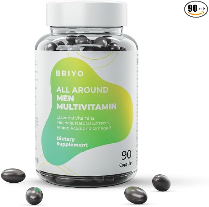 Briyo All Around Men - Multivitamin for Men with 38 Essential Vitamins, Minerals, Omega 3 and Plant Extracts – Supports Energy Immunity – Live Strong with One Daily Clean Capsule