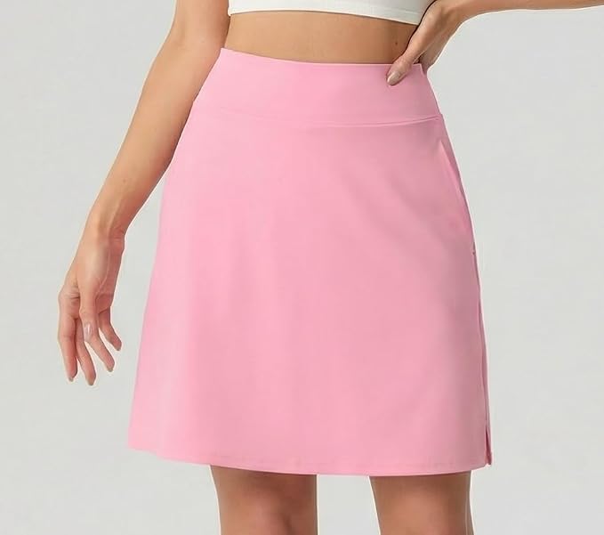 PrinStory 19" Tennis Skirt for Women Athletic Skort with Zipper Pockets | Workout Skort, Built-in Shorts, High Waisted, Split Hem, Knee Lentgh, Golf, Pickleball, Sports