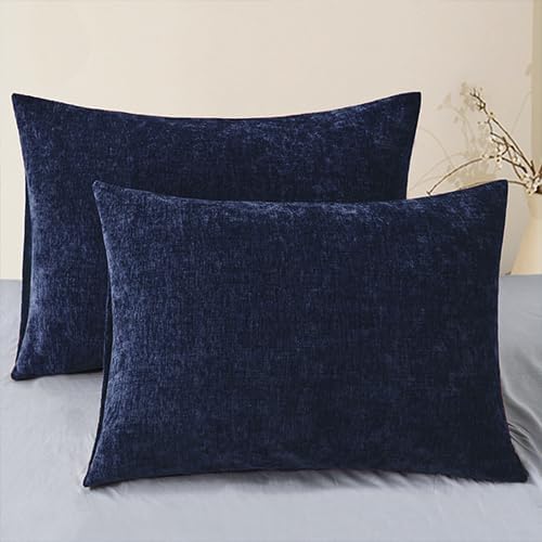 CaliTime Decorative Standard Throw Pillow Covers 26 X 20 Inches Navy Blue | Pack of 2, Cozy Chenille Cushion Cases for Sofa Bed Living Room Farmhouse Home
