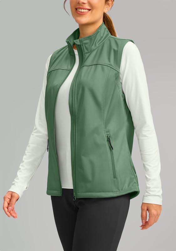 Soothfeel Women's Vest with Zipper Pocekts Lightweight Softshell Sleeveless Jacket Hiking Travel Golf Running Vest for Women
