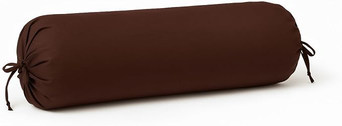 Cylindrical Pillow Bolster Cover Cervical Neck Roll Cotton Pillowcase with Drawstring Closure Neck Cushion Cover 6" x 18" (15 x 45 cm) Brown