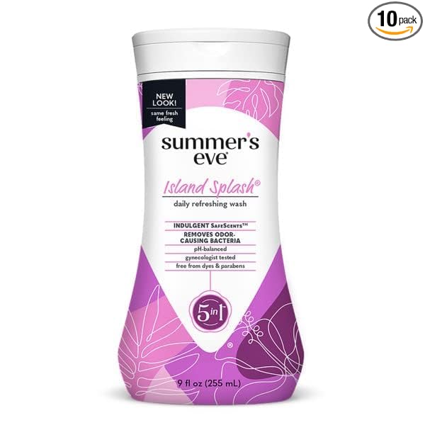 Summer's Eve Feminine Wash for Daily Intimate Care, Odor Control and Sensitive Skin, pH Balanced Personal Wash, Island Splash Scent, 9 Fluid Ounce (Pack of 10)