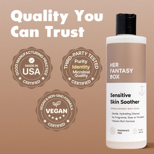 Her Fantasy Box | Sensitive Skin Soother Gentle Body Wash – Fragrance-Free Probiotic Cleanser with Chamomile, pH Balanced, Vegan & Cruelty Free, 8 oz