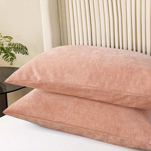 CaliTime Decorative Standard Throw Pillow Covers 26 X 20 Inches Dusty Pink | Pack of 2, Cozy Chenille Cushion Cases for Sofa Bed Living Room Farmhouse Home