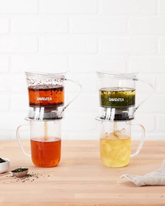 DAVIDsTEA 16 oz Bottom‑Dispensing Tea Steeper with Fine Nylon Infuser – BPA‑Free Tritan, Drip‑Free Loose Leaf Tea Maker (Hot & Iced)