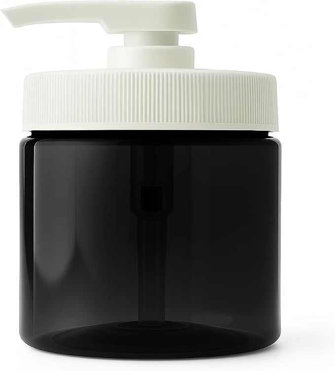 Royal Massage 16oz Refillable Pump Jar with Locking Dip Tube Dispenser – BPA-Free Plastic Container for Massage Oils, Lotions, Creams – Ribbed Lid Wide-Mouth Jar – Durable & Reusable (Black/White, 1)