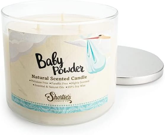 Baby Powder Scented Natural 3 Wick Candle, Essential Fragrance Oils, 100% Soy, Phthalate & Paraben Free, Clean Burning, 14.5 Oz.