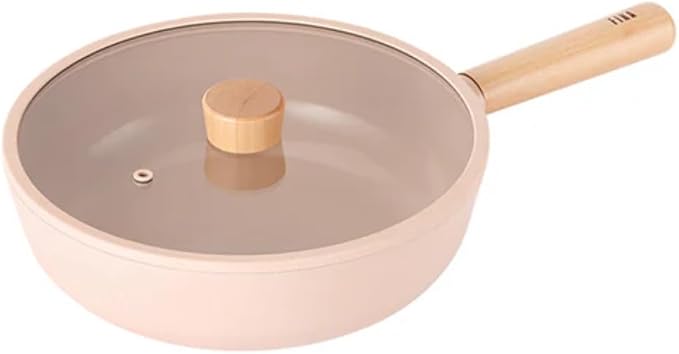 Neoflam FIKA Kitchen 12-Inch Nonstick Stir Frying Wok with Glass Lid, Healthy Cooking Non Stick Ceramic Coating Skillet with Wood Handle, Induction Compatible Jumbo Multi Pan, Made in Korea (30cm)
