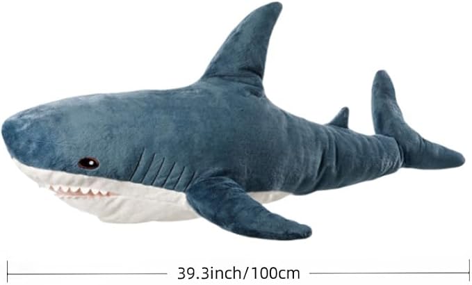 39.3 Inch Giant Shark Plush Stuffed Animal Toy Soft Plush Pillow Shark Stuffed Sea Animals for Boy's and Girl's Room Sofa Decoration and Holiday Birthday Gift