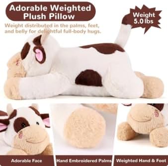 gnomantic Cow Weighted Stuffed Animals - 28 Inch 5 Pounds Weighted Plushies Cow Stuffed Animals - Big Plush Pillow - Cute Plush Toys Gifts for Kids & Adults (28" 5.0 lbs Brown)