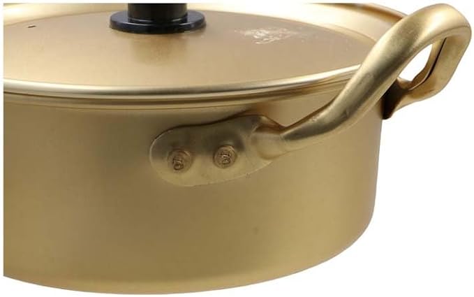 Golden Stainless Steel Ramen Pot with Double Handle, Small Korean Cooking Pot for Soup, Noodle Pot Fast Heating for Kitchen(5.5inch/14cm)