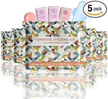 Menstrual Disc Kit with Pad - 5 Pack | Convenience on The Go | Period Kit Pack for Travelling Out of The House | Covers All Flows | Individually Wrapped Feminine Hygiene Care Products