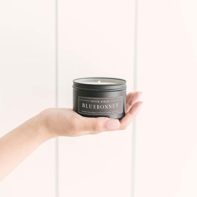 River Birch Premium, All-Natural, Non-Toxic Soy Wax | Bluebonnet Scented | 8 oz. Black Matte Tin Travel Candle | Cozy Relaxing Gifts for Home