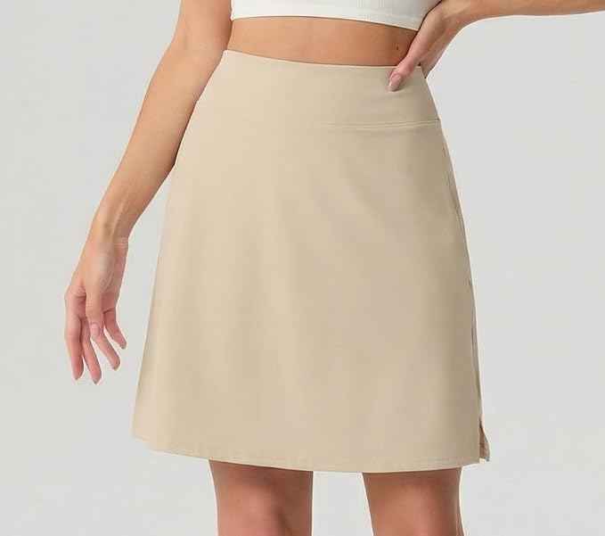 PrinStory 19" Tennis Skirt for Women Athletic Skort with Zipper Pockets | Workout Skort, Built-in Shorts, High Waisted, Split Hem, Knee Lentgh, Golf, Pickleball, Sports