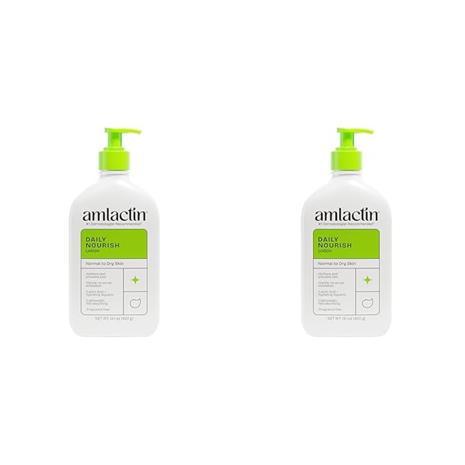 AmLactin Daily Nourish Therapeutic Body Lotion for Dry Skin - No-Scrub Exfoliator and Moisturizer 12% Lactic Acid Lotion,14.1 oz (Packaging May Vary),(Pack of 2)