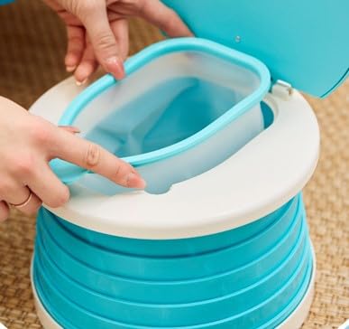 Portable Toddler Travel Potty with Silicone Insert – Foldable Potty Chair for Car & Road Trips, Spill-Resistant Training Toilet, Compact Emergency Potty, Includes Disposable Bags - Blue
