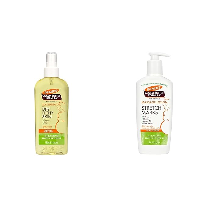 Palmer's Cocoa Butter Formula Massage Lotion for Stretch Marks & Cocoa Butter Formula Soothing Oil with Vitamin E, Dry, Itchy Skin Relief, Pregnancy-Safe Anti-Itch Body Oil, 5.1 Ounces