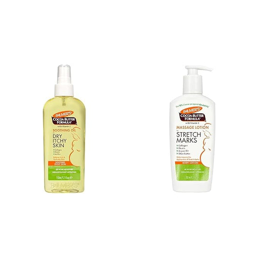 Palmer's Cocoa Butter Formula Massage Lotion for Stretch Marks & Cocoa Butter Formula Soothing Oil with Vitamin E, Dry, Itchy Skin Relief, Pregnancy-Safe Anti-Itch Body Oil, 5.1 Ounces