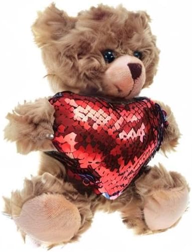 Plush Stuffed Animal Mocha Heart Bear – Love You Bears- Toy for Kids & Adults Valentine's Day - Embroidered Heart Pillow (6 Inch, Red Heart)