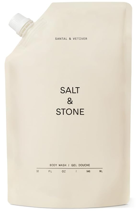 Salt & Stone Body Wash with Antioxidants for Deep Moisture | For Women & Men, Sulfate, Paraben, & Dye Free, Leaving Skin Soft and Hydrated | Santal & Vetiver Refill 32 fl oz