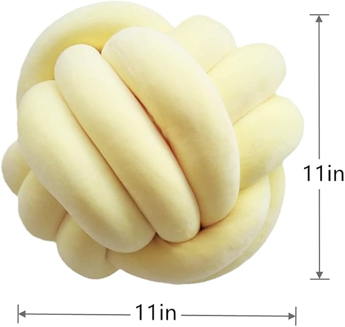 Knot Pillow Ball Round Cushion Pillows, Children Room Decoration Plush Toys Calming Stress Relief Toy (Yellow,11in/28cm)