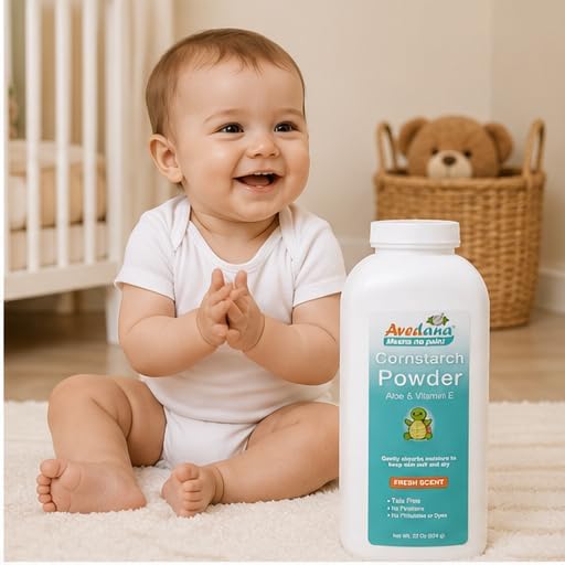 Avedana Talc-Free Cornstarch Body Powder with Aloe Vera & Vitamin E, Moisture Absorbing Fresh Scent Powder for Men & Women, No Parabens or Phthalates, 22 oz