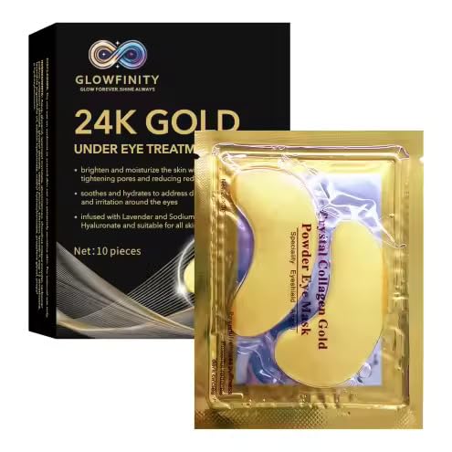 GLOWFINITY 24k Gold Under Eye Patches (10 Pairs), eye mask, Collagen Skin Care Products, Eye Patches for Puffy Eyes, eye masks for dark circles and puffiness
